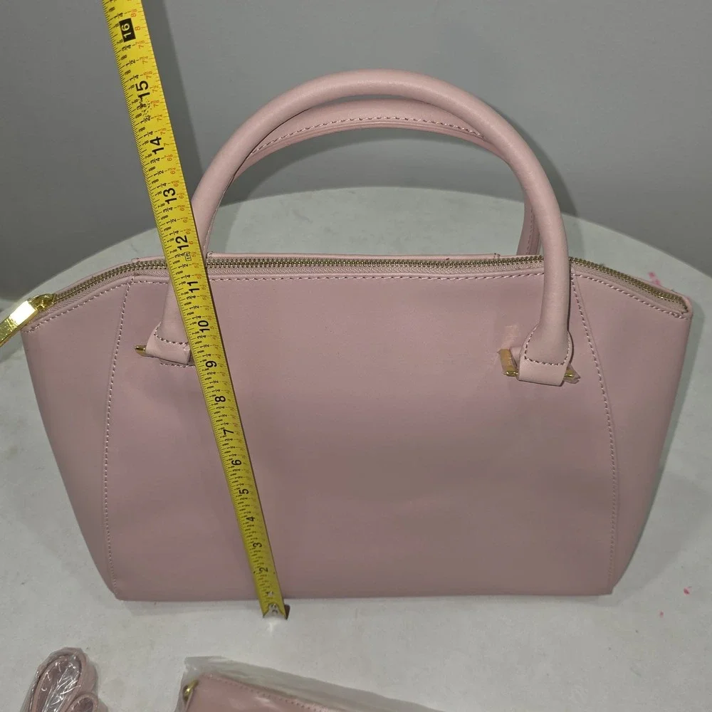 Joy & Iman Leather Satchel + Crossbody Clutch Stone Taupe Pink NWT
